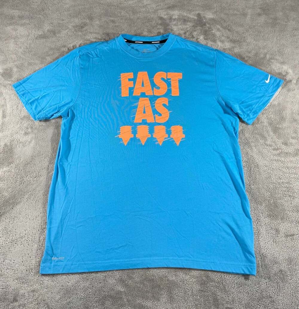 Nike Fast As Graphic T-Shirt Size L Blue Dri-Fit Short Sleeve Crew Neck